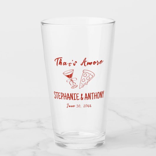 Red Whimsical Pizza That's Amore Italian Wedding Glas (Voorkant)
