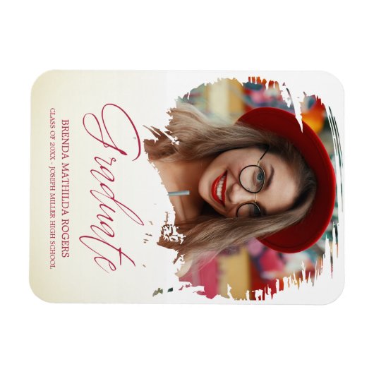 Red Whimsical Script Typography Afstuderen School Magneet (Horizontaal)