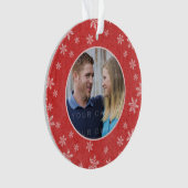 Red Whimsical Snowflakes Holiday Foto Ornament (voorkant)
