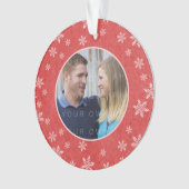 Red Whimsical Snowflakes Holiday Foto Ornament (voorkant)