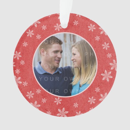 Red Whimsical Snowflakes Holiday Foto Ornament (voorkant)