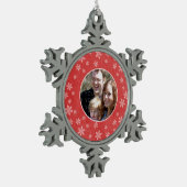 Red Whimsical Snowflakes Photo Pewter Ornament (Links)