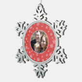 Red Whimsical Snowflakes Photo Pewter Ornament (Rechts)