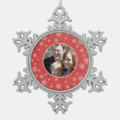 Red Whimsical Snowflakes Photo Pewter Ornament (Voorkant)