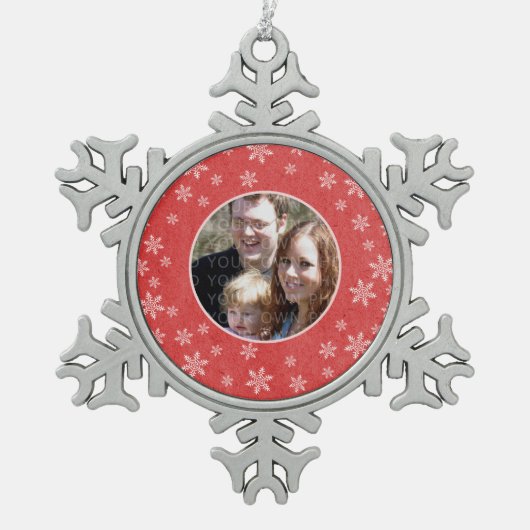 Red Whimsical Snowflakes Photo Pewter Ornament (Voorkant)