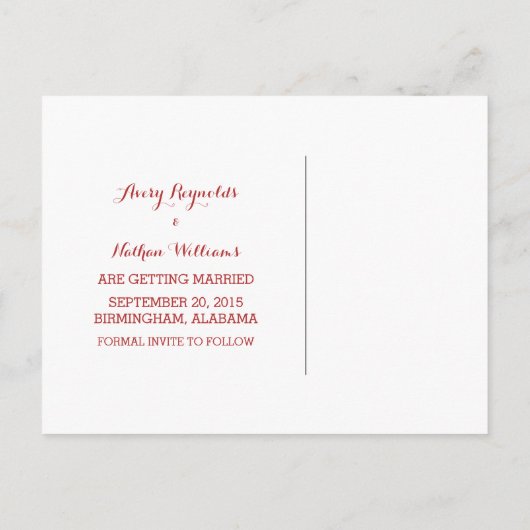 Red Whimsical Sparen het Briefkaart van de Datum (Achterkant)