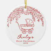Red Whimsical Stroller Baby's First Christmas Keramisch Ornament (Voorkant)