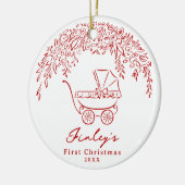Red Whimsical Stroller Baby's First Christmas Keramisch Ornament (Links)