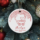 Red Whimsical Stroller Baby's First Christmas Keramisch Ornament