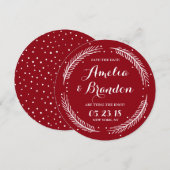 Red Whimsical Winter Wreath Save the Date Kaart (Voorkant / Achterkant)