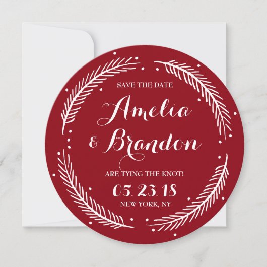 Red Whimsical Winter Wreath Save the Date Kaart (Voorkant)