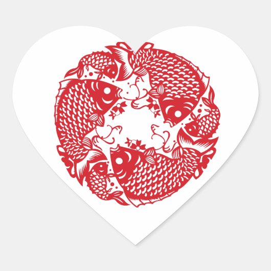 Red Whirling Koi Carp Fish Group Classic Heart S Hart Sticker (Voorkant)