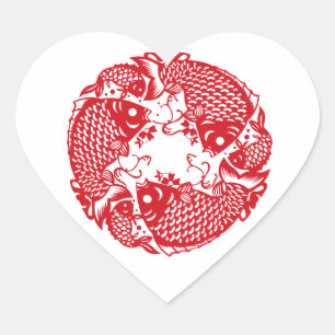 Red Whirling Koi Carp Fish Group Classic Heart S Hart Sticker