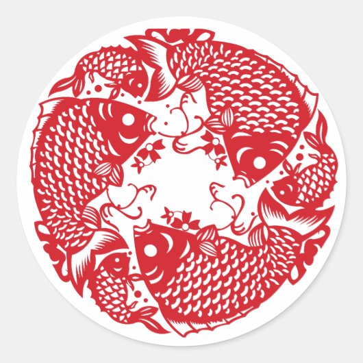 Red Whirling Koi Carp Fish Group Classic Round Sti Ronde Sticker (Voorkant)
