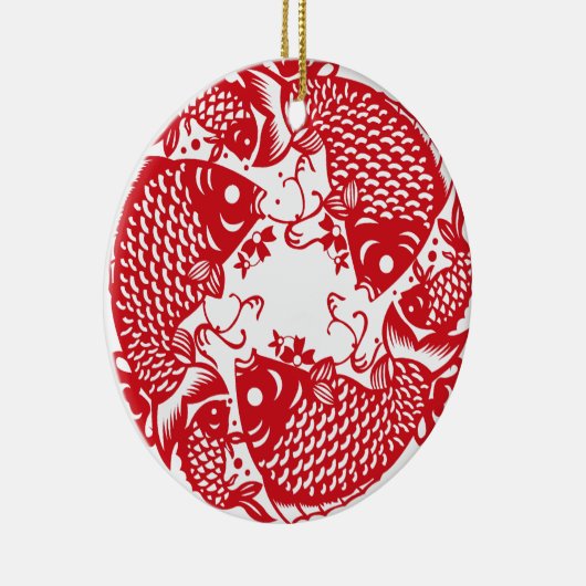 Red Whirling Koi Carp Fish Group Keramisch Ornament (Rechts)