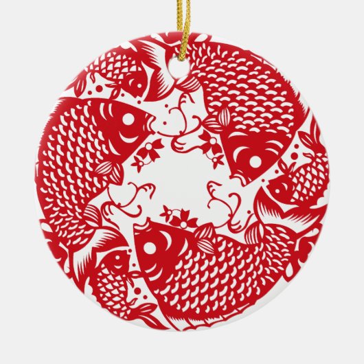 Red Whirling Koi Carp Fish Group Keramisch Ornament (Voorkant)