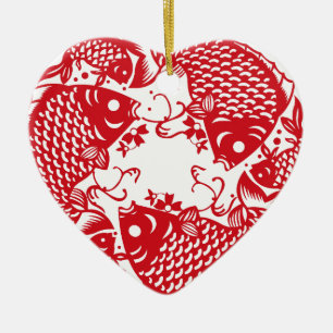 Red Whirling Koi Carp Fish Group Keramisch Ornament