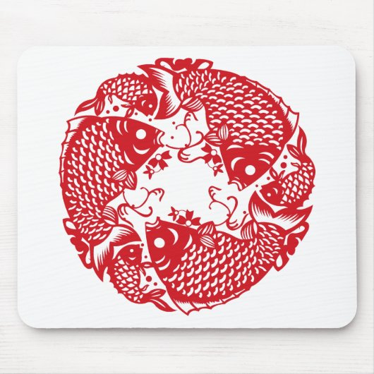 Red Whirling Koi Carp Fish Group Mousepad Muismat (Voorkant)