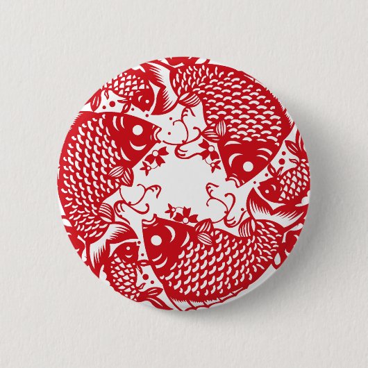 Red Whirling Koi Carp Fish Group R Button (Voorkant)