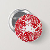 Red Whirling Koi Carp Fish Group R Button (Voorkant /achterkant)