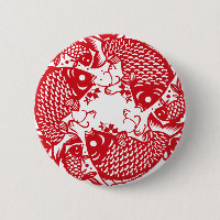 Red Whirling Koi Carp Fish Group R Button