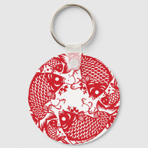 Red Whirling Koi Carp Fish Group Sleutelhanger