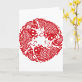 Red Whirling Koi Carp Fish Group V Greeting Card Kaart (Gele Bloem)