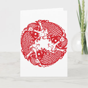Red Whirling Koi Carp Fish Group V Greeting Card Kaart