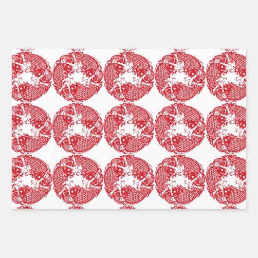 Red Whirling Koi Carp Fish Group WPS3 Inpakpapier Vel (Voorkant 2)