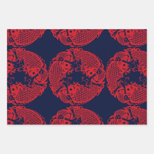 Red Whirling Koi Carp Fish Group WPS3 Inpakpapier Vel (Voorkant)