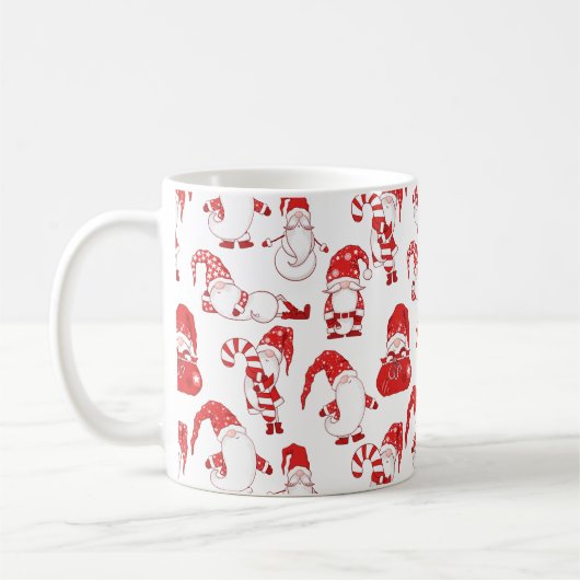 Red & White All-Over Christmas Gnome Pattern Koffiemok (Links)
