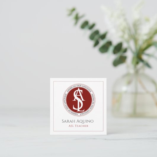 Red & White American Sign Language ASL Logo Vierkante Visitekaartje (Staand voorkant)