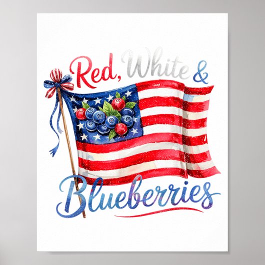 Red White & Blueberries Coquette Flag Bow Men Poster (Voorkant)