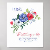 Red White and Blue Floral Favor Table Sign Poster (Voorkant)