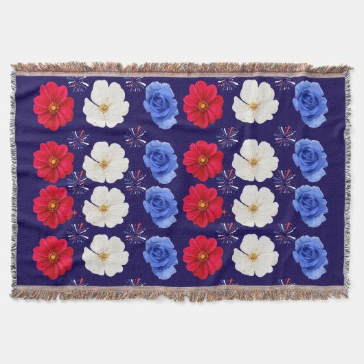 Red, White, and Blue Flower Throw Blanket Deken (Voorkant)