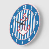 Red White and Blue Nautical Anchor Clock Grote Klok (Hoek)
