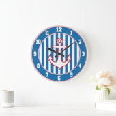 Red White and Blue Nautical Anchor Clock Grote Klok (Huis)