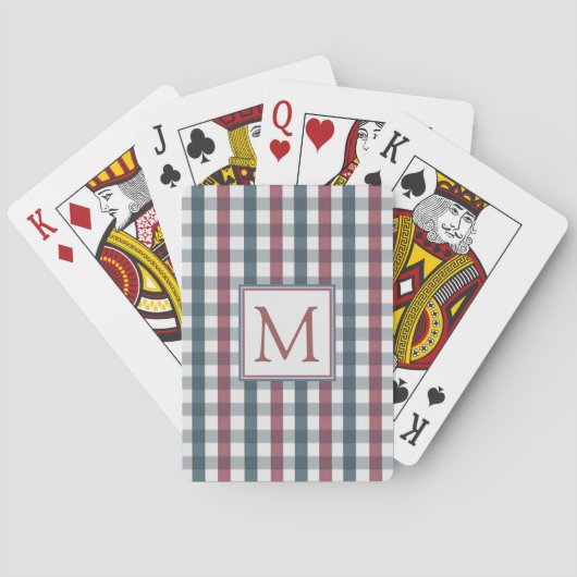 Red, White and Blue Plaid Monogram Pokerkaarten (Achterkant)