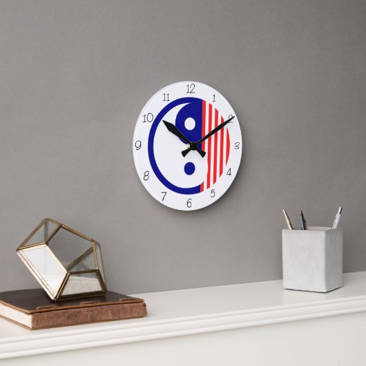 Red, White and Blue Yin Yang Round Clock Ronde Klok (Kantoor)
