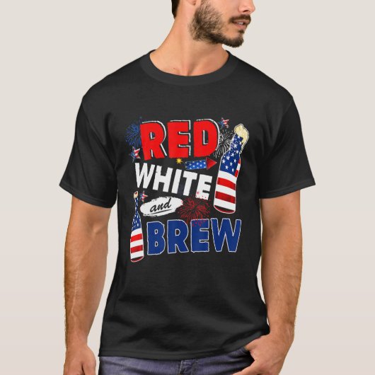 Red White And Brew Funny Drinking Beer Lover 4Th O T-shirt (Voorkant)
