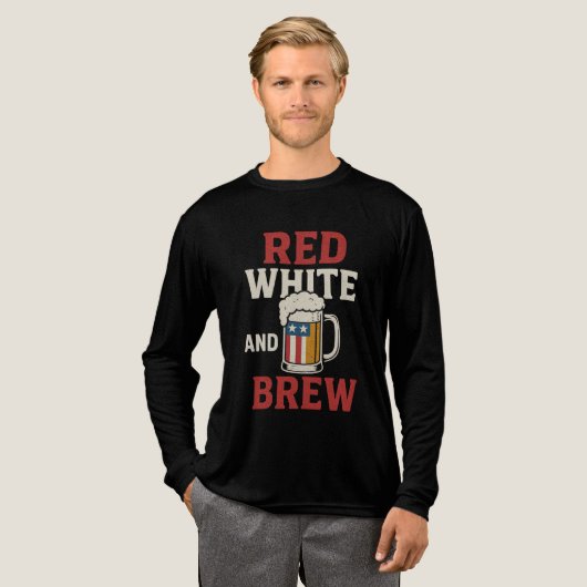 Red White and Brew Shirt – Funny Beer & USA Flag T (Voorkant)