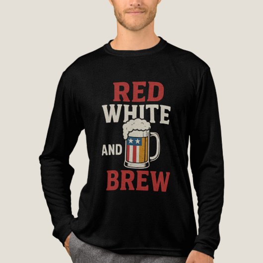 Red White and Brew Shirt – Funny Beer & USA Flag T (Voorkant volledig)