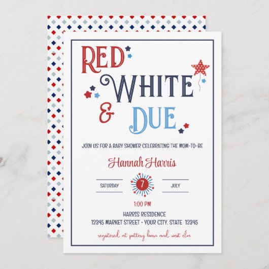 Red White and Due Baby Shower Invitation Kaart (Voorkant / Achterkant)