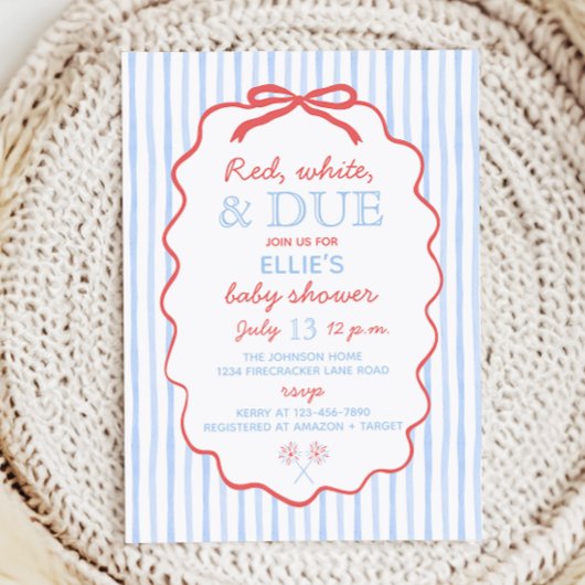 Red White and Due Baby Shower Invitation Kaart