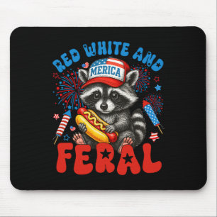 Red White and Feral Funny Raccoon Verenigde Staten Muismat