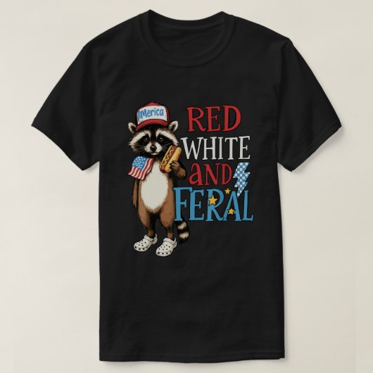 Red White and Feral – Grappig 4 juli Wasbeer T-shirt (Design voorkant)