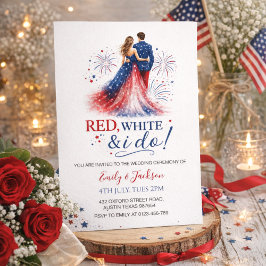 Red White and I do Wedding Invitation Kaart