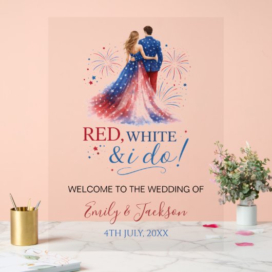 Red White and I do Wedding Welcome Acryl Bord (Huwelijk)