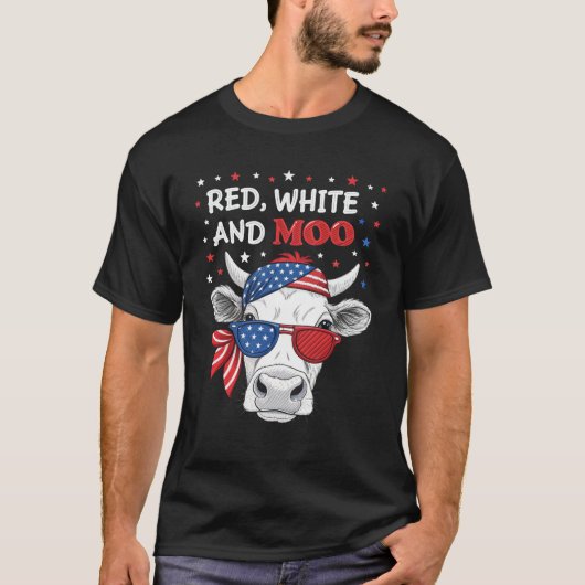 Red White and Moo Patriotic Cow 4th of July Tee T-shirt (Voorkant)