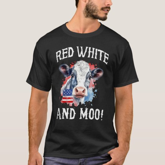 Red White and Moo Patriotic Cute Cow USA Flag 4th  T-shirt (Voorkant)